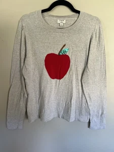 J Crew Light Sweater Teacher Sequin Apple 100% Cotton Large Back To School Knit - Picture 1 of 6