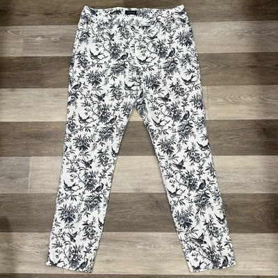 Pantalones de pierna recta Charter Club Lexington para mujer talla 16 azul marino estampado floral de pájaros Foto 1 de 4