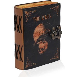 Leather Gothic Journal Raven Skull Grimoire, Witchcraft Spellwork Crow Notebook - Picture 1 of 9