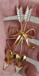 Joan Rivers Paul Flato inspired Pave Crystal Arrow Hearts Large Pin Brooch - Picture 1 of 15