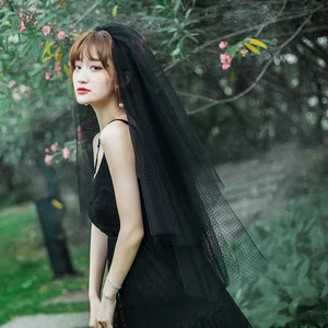 Velo de novia vintage esponjoso multicapa malla Halloween cosplay velo negro - Imagen 1 de 12