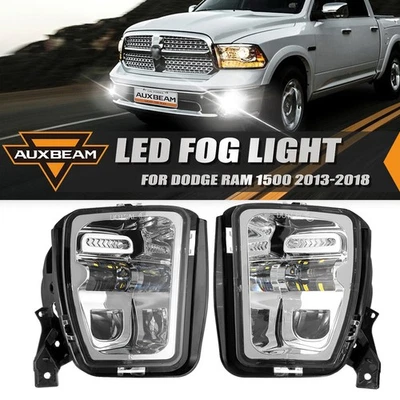 AUXBEAM Pair Chrome LED Fog Light Lamp Assembly for Dodge Ram 1500 2013-2017 18 - Image 1 of 4