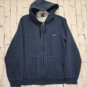 Y2K Nike Navy Blue Full Zip Hoodie Sweatshirt Stitched Logo Herren Gr. L Taschen - Bild 1 von 9