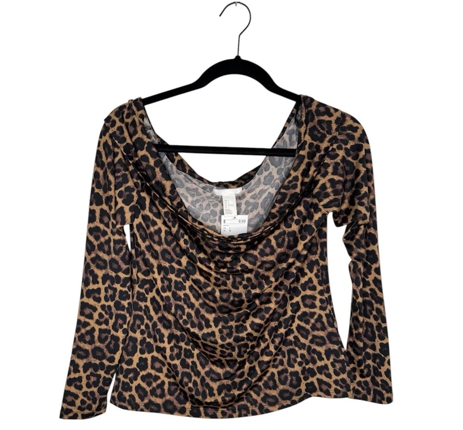 H&M Mujer L Estampado Leopardo Del Hombro Elástico Tejido Top Y2k Grunge Babydoll Foto 1 de 4