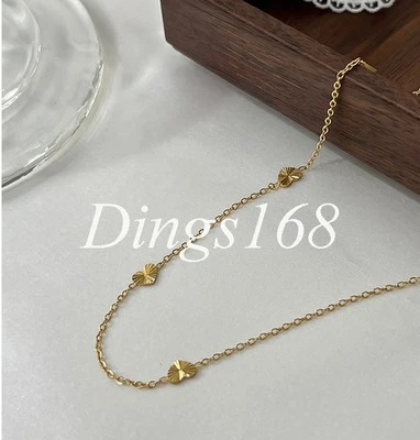 Подлинный 18K желтое золото заполненное шесть маленьких сердец 16/18» 1 мм тонкий ошейник ожерелье - Изображение 1 из 4