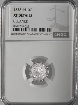 1858  H10C LIBERTY SEATED HALF DIME  NGC XF DETAILS "CLEANED" #8404749-022 - Image 1 of 4