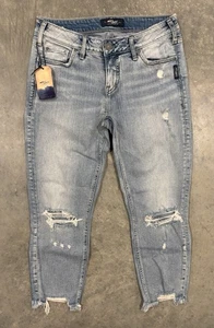 NWT Silver Jeans Aiko Slim Crop Womens 29 Distressed Denim Stretch - Picture 1 of 9