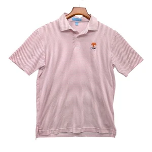 Peter Millar Golf Polo Shirt Boys Pink White Striped Kiawah Island Size L 11-12 - Picture 1 of 10