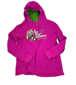 JOHN DEERE Womens Sweatshirt Hoodie Pullover Size L Country Letters Pink Tractor - Picture 1 of 13