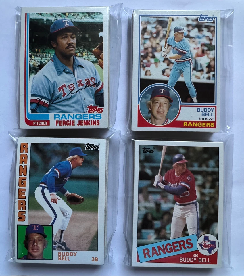 Texas Rangers 1982-85 Topps conjuntos de equipo base (lote de 4 juegos con HOFers Jenkins) Foto 1 de 1