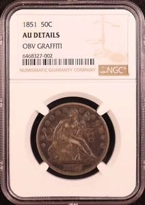 1851-P Seated Liberty Half Dollar - NGC AU Details - Tough Mintage! Sehr selten! - Bild 1 von 9