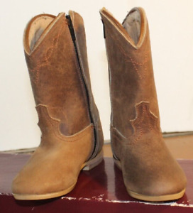 Infants/ Toddler Size 2  Brown Genuine Suede Leather Western Cowboy Zipper Boots