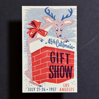 Poster Stamp * USA * 1957 Los Angeles Gift Show Rudolph Reindeer Christmas - Image 1 of 2