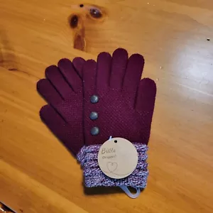 Guantes Britt's Knits originales con detalles de botones rojo borgoña T04 nuevos con etiquetas - Imagen 1 de 4