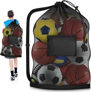 Extra Large Soccer Ball Bag, 40" X 30" Drawstring Mesh Ball Bag with Pocket, Hea - Picture 1 of 7