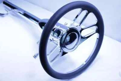 Columna de dirección inclinable Street Rod cromada de 28" cambio de piso con volante de 14"" Foto 1 de 4