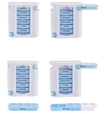 MARKENLOS 4x Tablettenbox Pillenbox Pillendose Reise Box Medikamentenbox 7 Tage 4 Fächer