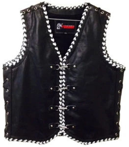 Gilet in pelle da moto designer bufalo cavaliere gilet intrecciato gilet spagnolo - Foto 1 di 3
