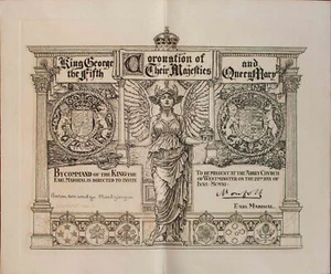 Einladung zur Krönung von George V. u. Mary an Baron von Mentzingen 22.6.1911 - Bild 1 von 3