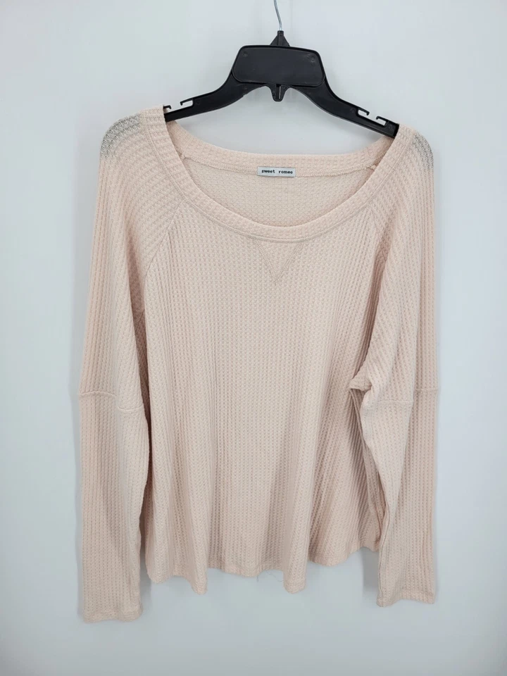 Sweet Romeo Top Womens Plus 1X Blush Pink Waffle Knit Scoop Neck Boho Shirt - Image 1 of 4