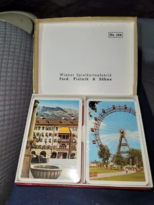Vintage Ferd Piatnik & Sohne Austria Mid Century 2 Decks Playing Cards Boxed Set - Picture 1 of 4