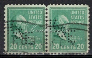 Perfins USA 1938, Sc825 2x 20c James A.Garfield. Used K&E - Picture 1 of 3