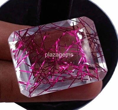 Pink Rutilated Quartz 129 Ct Certified Emerald Cut Loose Gemstone 37x27mm 4SUO - Image 1 of 4