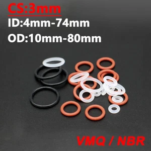 O-Rings 3mm Cross Section Seals O Ring Metric ID 4mm-74mm OD 10mm-80mm VMQ / NBR - Picture 1 of 23