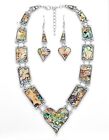 Queen of Hearts Natural Abalone Paua Silver Necklace Earring Set