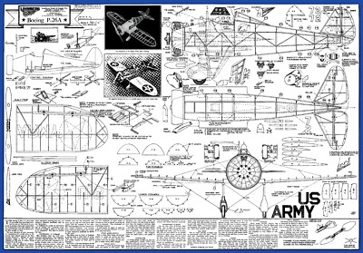 Model Airplane Plans (FF): Boeing P-26A 18" Wingspan 5/8" Scale Rubber-Powered - Image 1 of 4