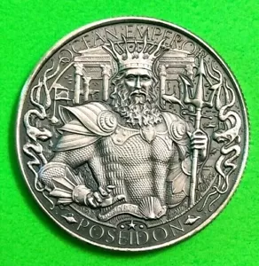 Atlantis/Poseidon * Antique Finish 1 oz Silver Round - Mythical Cities Series * - Picture 1 of 6