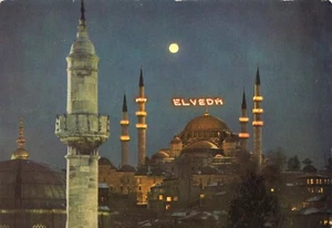 Istanbul Turkey Postcard Mosque Holiday Night - Picture 1 of 2