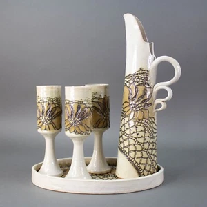  Jana Kozon Kausalik !985 Glazed Art Pottery Stoneware Wine Serving Set Vintage  - Picture 1 of 10