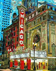 Art Collage Chicago Theater Poster Gift Print Made Out Of Cigar Bands - Picture 1 of 1