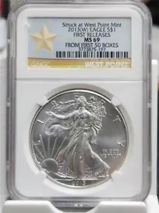 2013-(W) Silver Eagle $1 MS 69 NGC Struck West Point - FROM FIRST 50 BOXES - Picture 1 of 2
