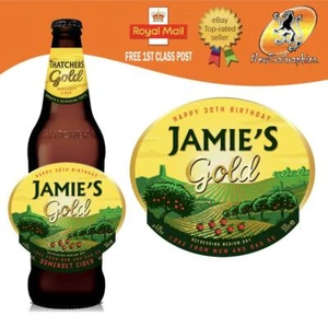 BOTELLA DE ORO SIDRA PERSONALIZADA ETIQUETA CUMPLEAÑOS REGALO CUALQUIER OCASIÓN - Imagen 1 de 4