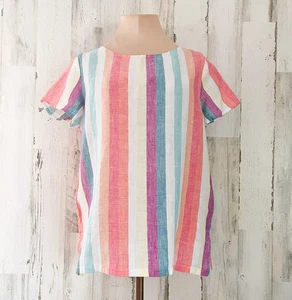 Bunt gestreifte Leinen Tunika Kurzarm leicht S Resort Urlaub Strand - Bild 1 von 7