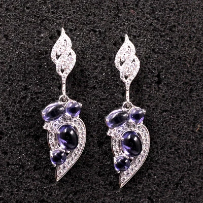 Autentico orecchino Iolite Gemma Argento 925 Dichiarazione Blocco Inglese KE7781 - Immagine 1 di 4