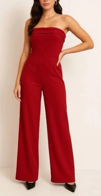 Mono para mujer CRYSTAL SKY rojo sin tirantes pierna ancha talla XS Foto 1 de 4