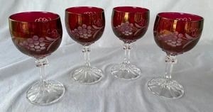4 RUBY RED..CUT TO CLEAR..CRYSTAL..WINE..GOBLETS - Picture 1 of 3