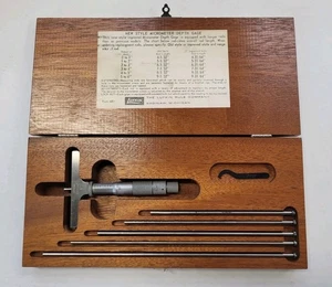 Vintage The LUFKIN RULE Co. No. 513 Mikrometer Tiefenmessgerät Set 6" in Holzbox - Bild 1 von 11