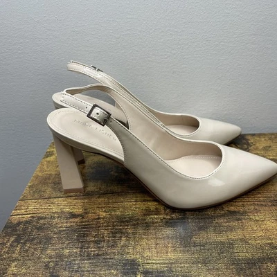 Salto Marc Fisher Feminino 10M Sannek Bege Slingback Couro Patente Secretário - Imagem 1 de 4