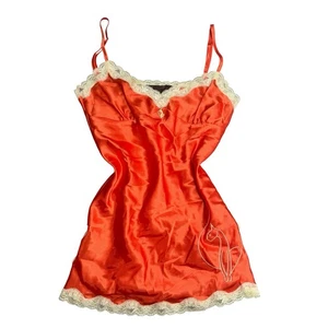 Baby Phat Dress Womens Medium Orange Satin Lace Trim Teddy Nightie Slip 90s Y2K - Picture 1 of 8