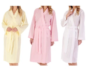 Dressing Gown Dobby Dot Robe Womens Slenderella Lightweight Cotton Summer Wrap - Picture 1 of 40