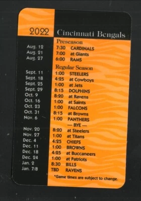 Cincinnati Bengals--2022 Pocket Schedule--Schiff Insurance - Image 1 of 2