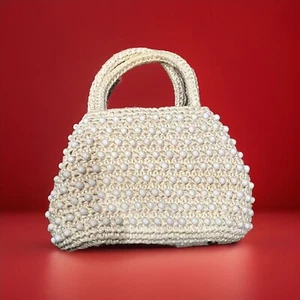 Vintage 1950's Forsum Handmade Wood Beaded Ivory Handbag - Picture 1 of 12