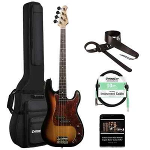 Sawtooth EP Series Electric Bass Guitar, Vintage Burst w/ Tortoise Pickguard - Picture 1 of 14