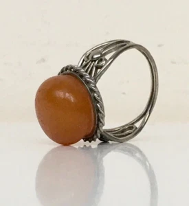 Vintage Soviet Amber Ring Natural Butterscotch Amber Cupronickel USSR Size 8.5 - Picture 1 of 24
