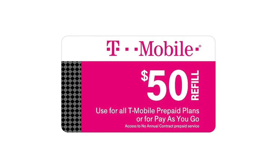 T-Mobile  Prepaid $50 Refill Top-Up Prepaid Card , AIR TIME  PIN / RECHARGE  - Image 1 of 1