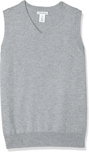 Amazon Essentials Boys Uniform Cotton V-Neck Sweater Vest Heather Grey Small - Picture 1 of 1
